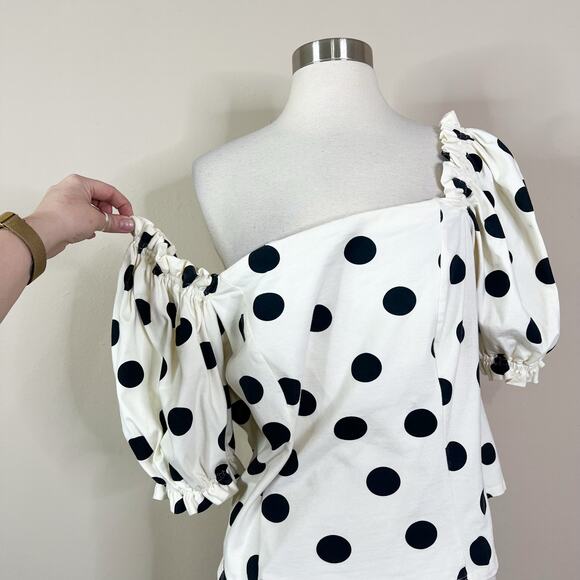 Eloquii | Polka Dot White Black Puff Sleeve Off Shoulder Plus Size Blouse Top 1X - Picture 3 of 9